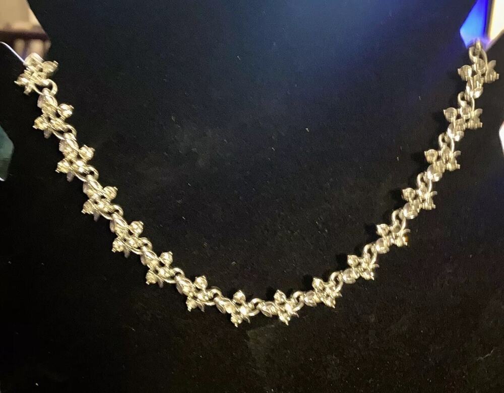 Vintage Rhinestone Necklace Longcraft Silver Tone 1960’s MCM